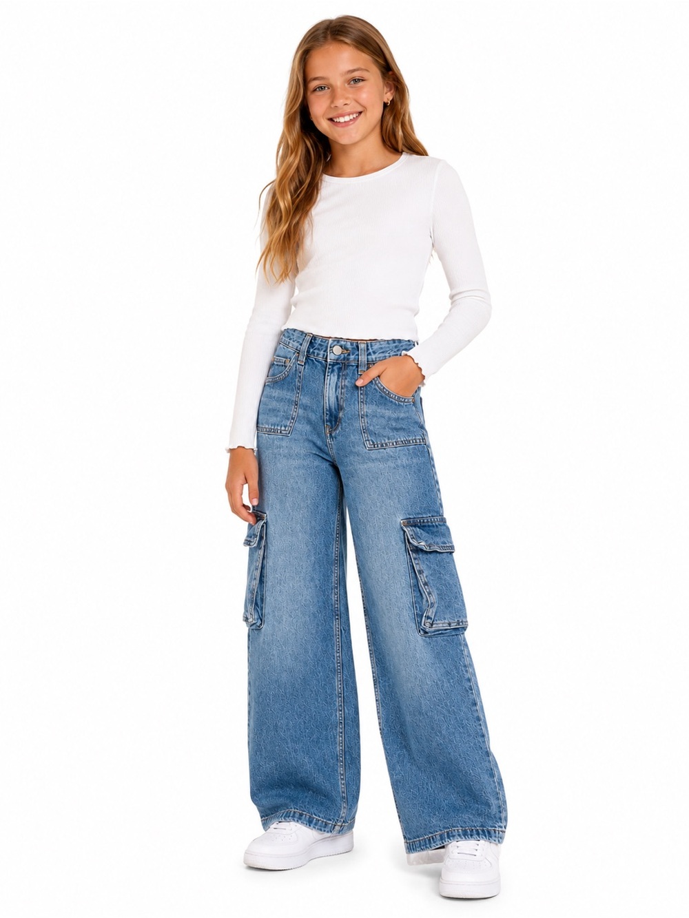 EUC H&M Wide Leg Cargo Jeans in Denim Blue
